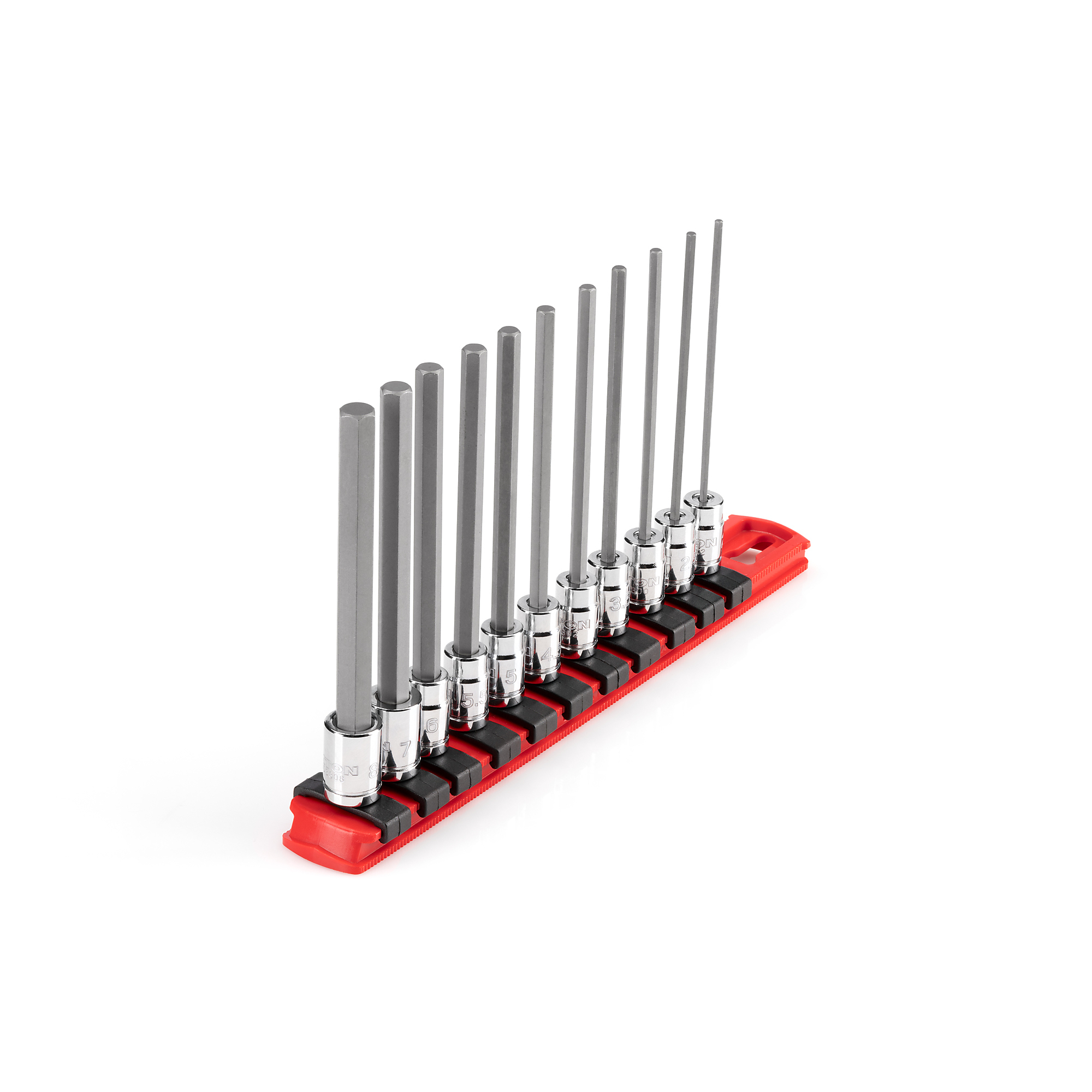 TEKTON 1/4 Inch Drive Long Hex Bit Socket Set with Rail, 11-Piece (2 - 8 mm) | SHB90107